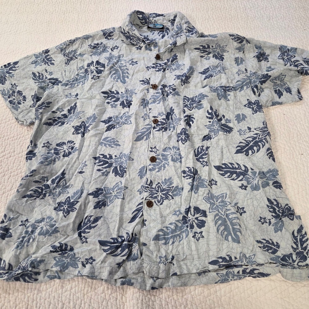 Blue Sky Mens Hawaiian Shirt Blue Floral Tropical Hibiscus Short Sleeve XL